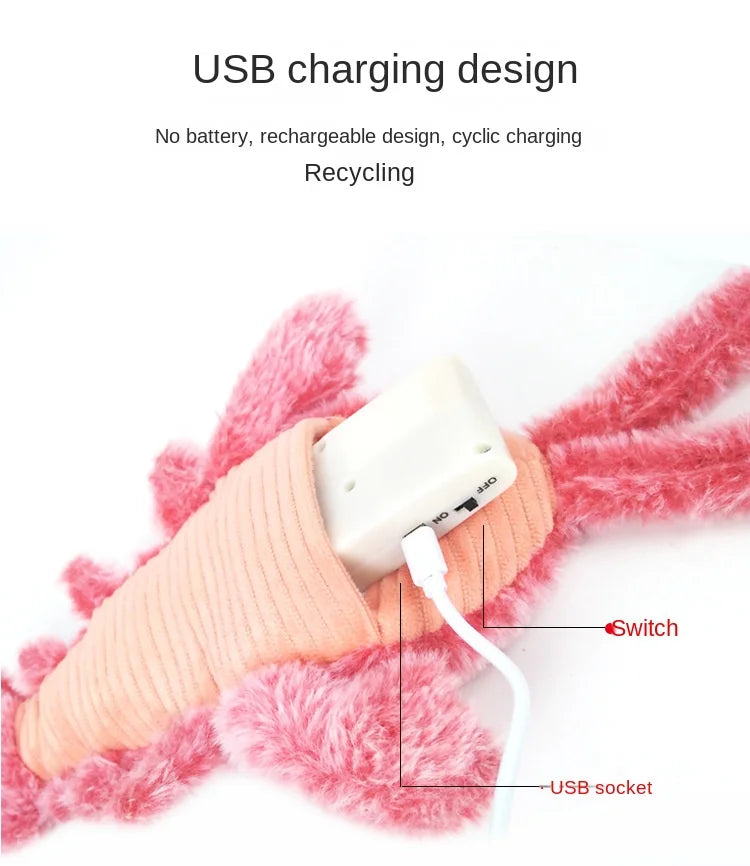 Electric Lobster Cat Toy – USB Rechargeable Interactive Jumping Shrimp Plush for Cats and Dogs, Pet Teasing Toy
