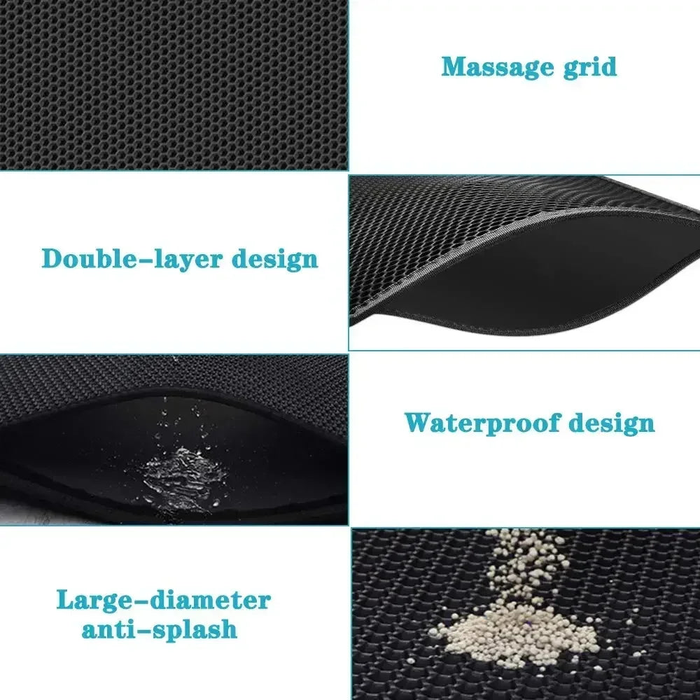 90x60CM Waterproof Double Layer Cat Litter Mat – Non-Slip, Washable Pet Litter Box Mat for Easy Clean-Up