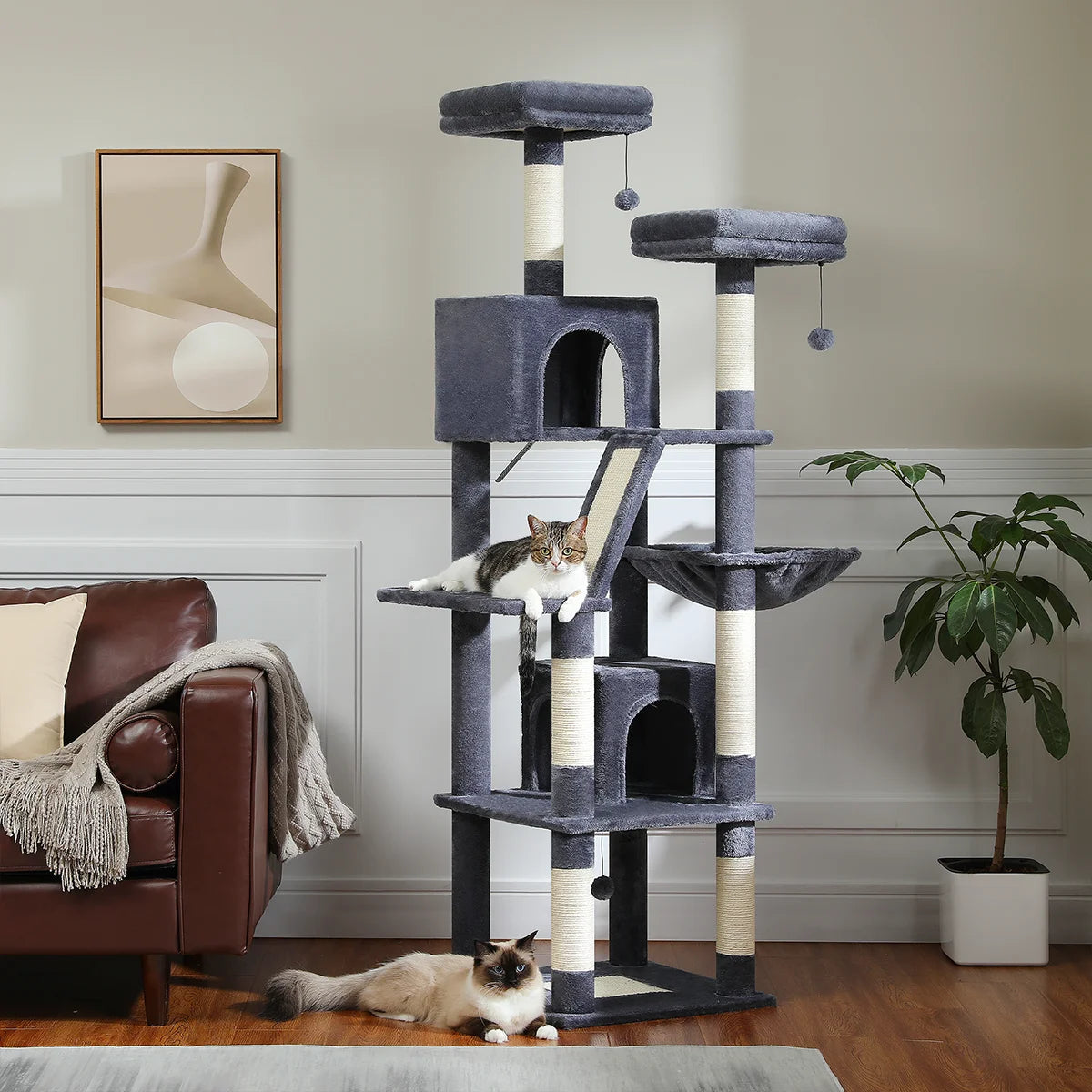 🐾 H180CM Large Cat Tree – Multi-Level Tower with Condos, Perches, Hammock & Sisal Posts