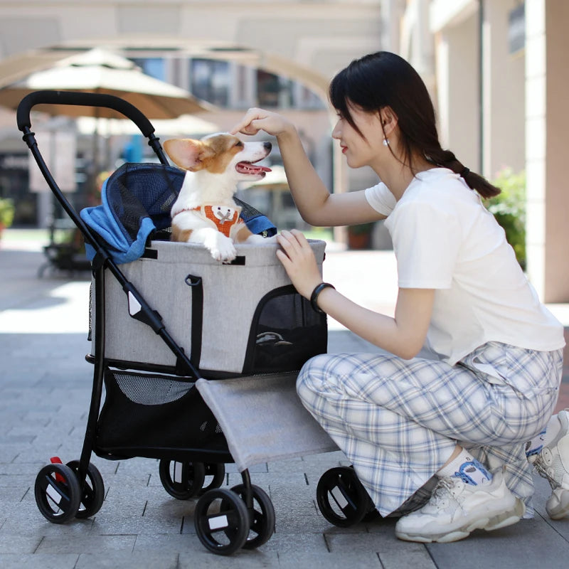 Durable Pet Trolley Carrier with Wheels – Travel Stroller for Small Pets