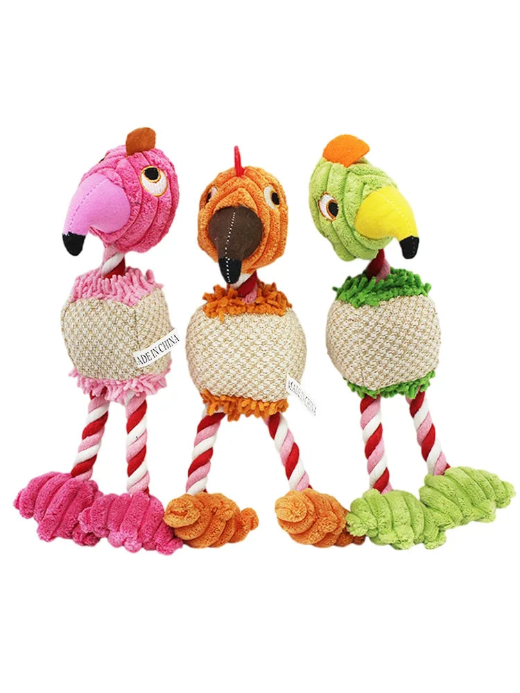 Plush Bird Dog Toy – Squeaky Rope Chew & Interactive Play 🐦🐾