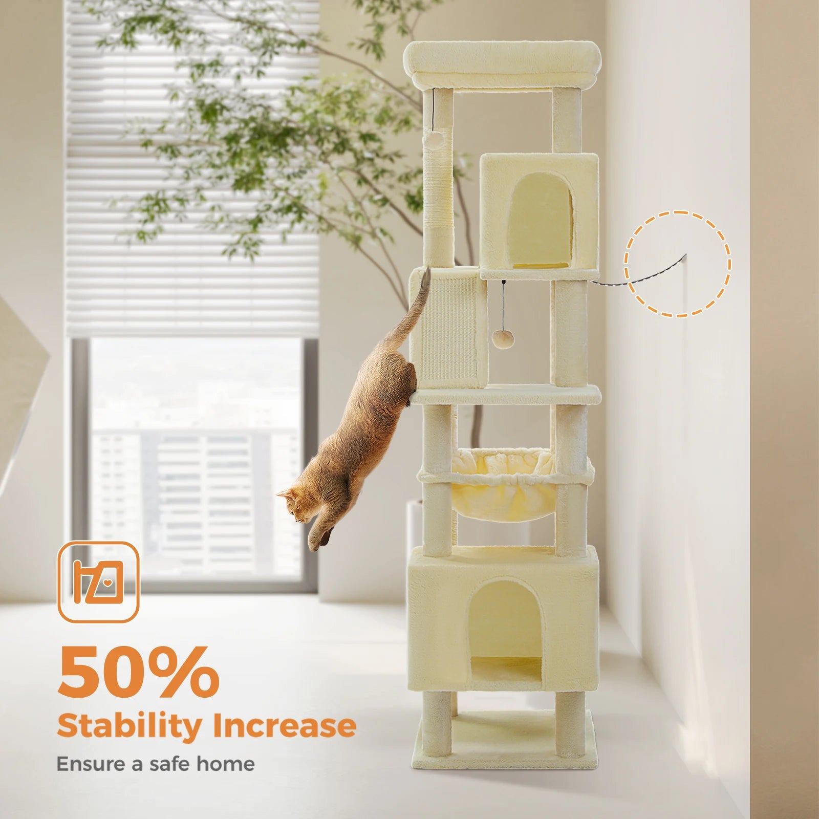 🛋️ 180cm Large Cat Tree Tower – Multi-Level Indoor Cat Furniture with Hammock, Sisal Scratching Posts & Cozy Perches