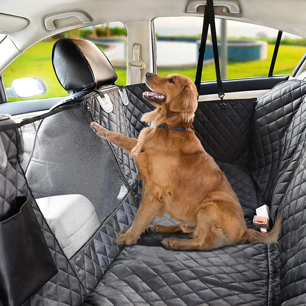 Waterproof Dog Car Seat Cover for Back Seat – Hammock Style with Mesh Window, Non-Slip, Scratch-Resistant, Universal Fit