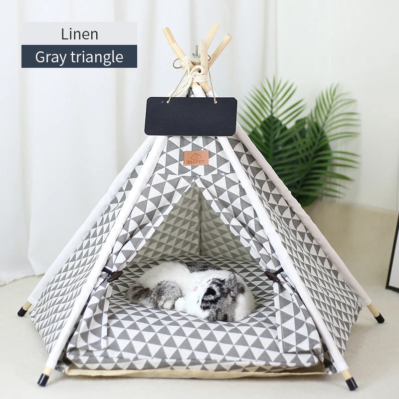 Pet Teepee Tent with Cushion – Washable Portable Indoor Dog & Cat House with Blackboard