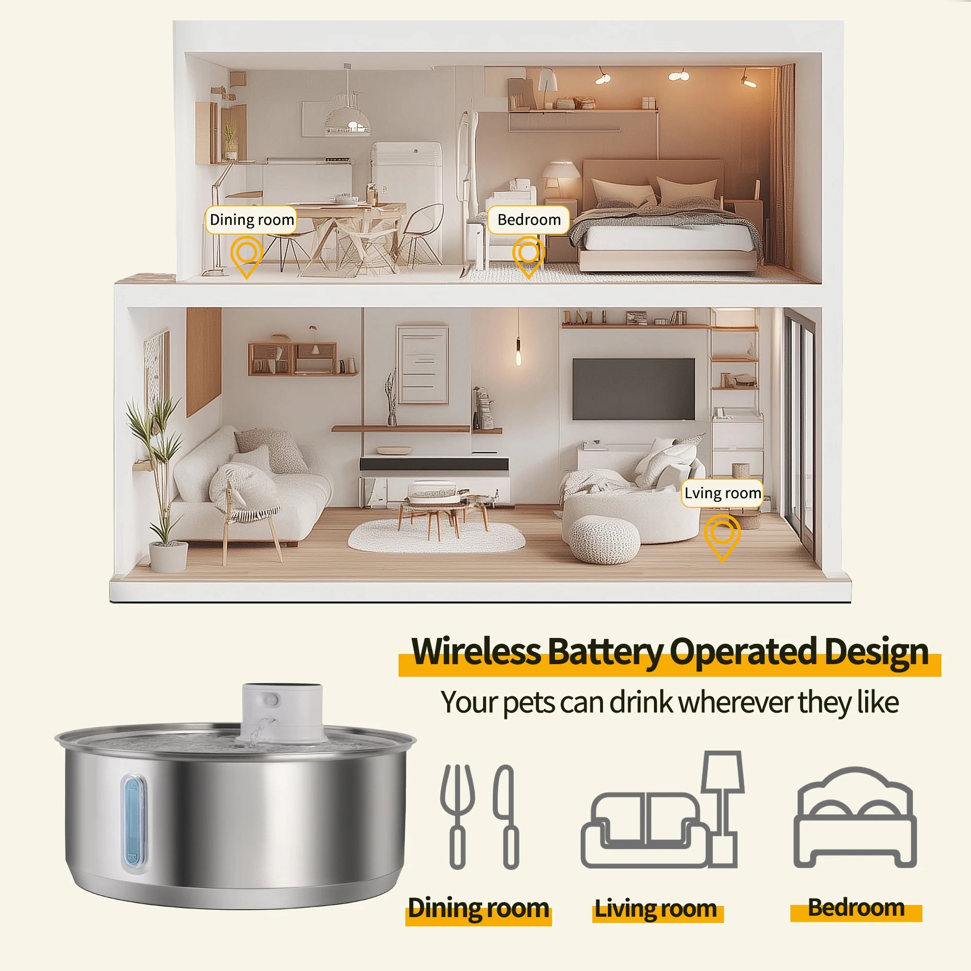 🐕 8L Automatic Stainless Steel Dog Water Fountain – Wireless Battery & Sensor Dispenser