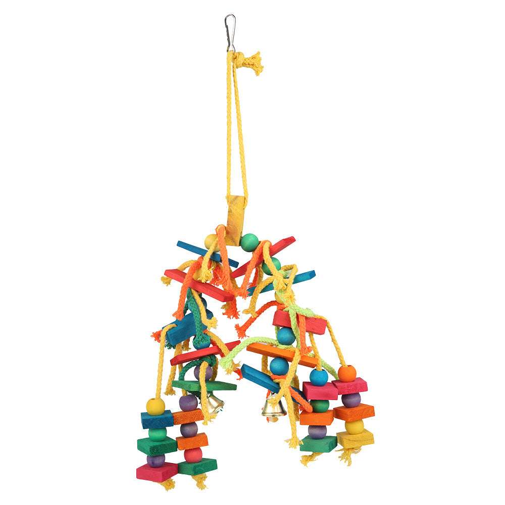 Wood & Cotton Rope Parrot Bird Toy – Bite-Resistant Chewing and Training Toy for Lovebirds, Cockatiels, and Small Parrots