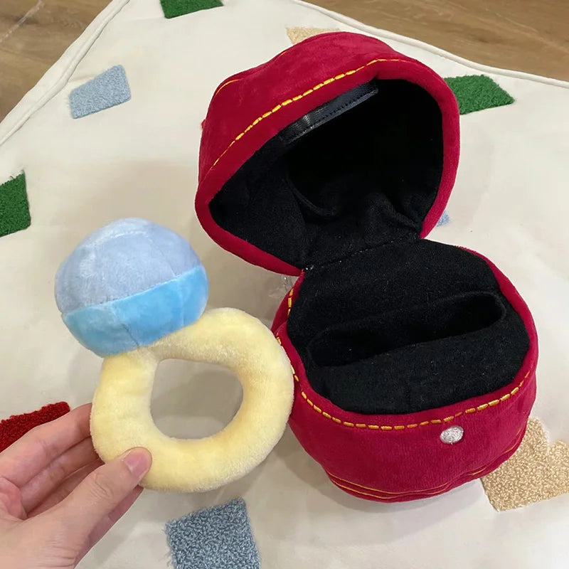 Big Diamond & Ring Box Plush Dog Toy – Cute Creative Engagement Ring Set for Dogs & Puppies