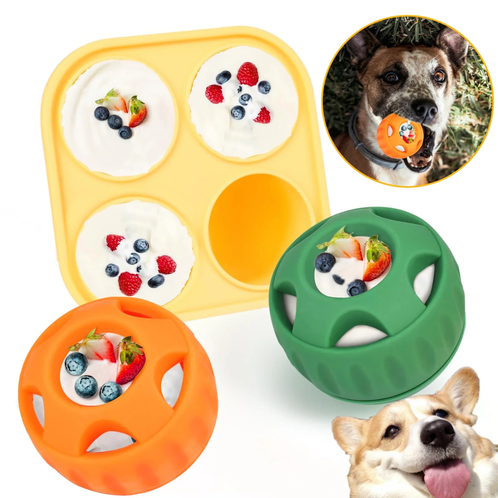 Dog Chew Toys with Treat Tray – Freezeable Fillable Treat Toy & Silicone Molds for Cooling, Anxiety Relief & Long-Lasting Play