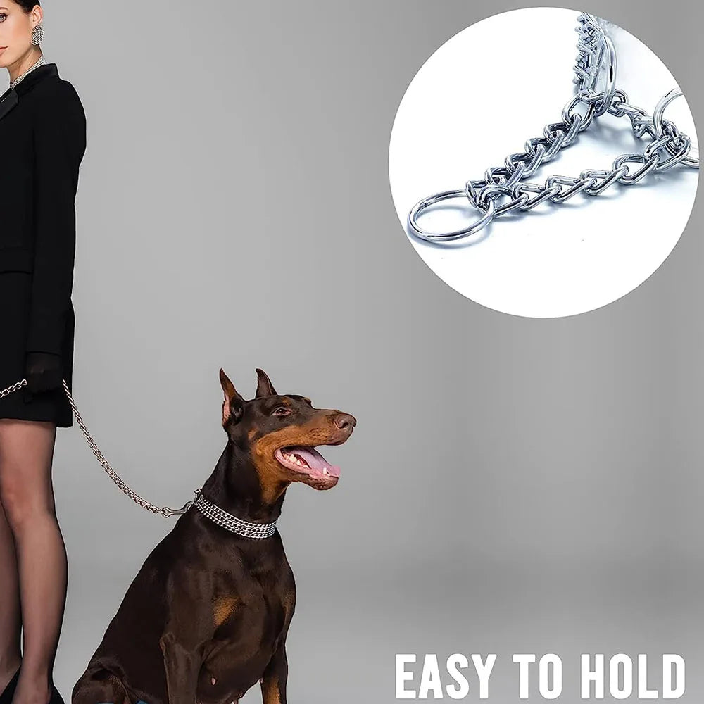 🐾 Heavy-Duty Triple Row Metal Dog Chain Collar – Chew-Proof, Adjustable Cuban Link for Large Dogs
