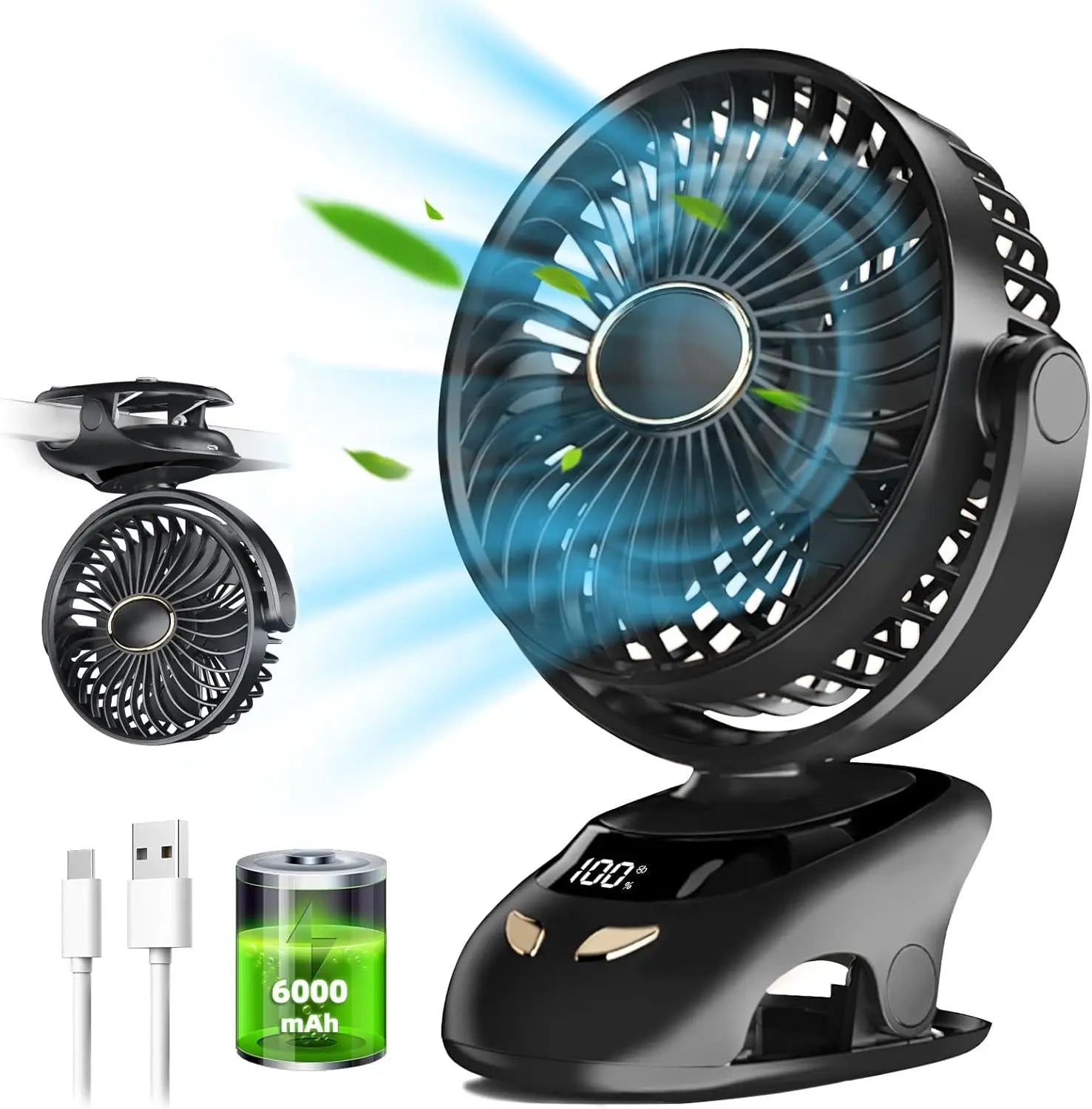 Portable USB Personal Fan for Home, Office, Travel, Bed, Stroller, Camping & Golf Cart