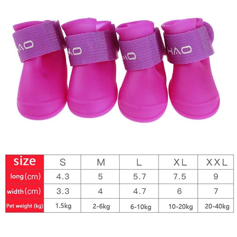 4Pcs Waterproof Dog Rain Shoes – Anti-Slip Rubber Boots for Small, Medium & Large Dogs