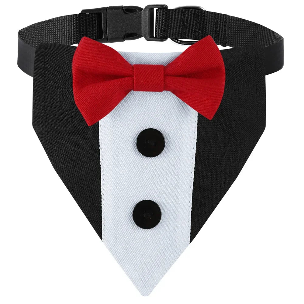 Dog Tuxedo Suit with Bow Tie – Formal Wedding Outfit & Birthday Bandana Collar for Medium & Large Dogs
