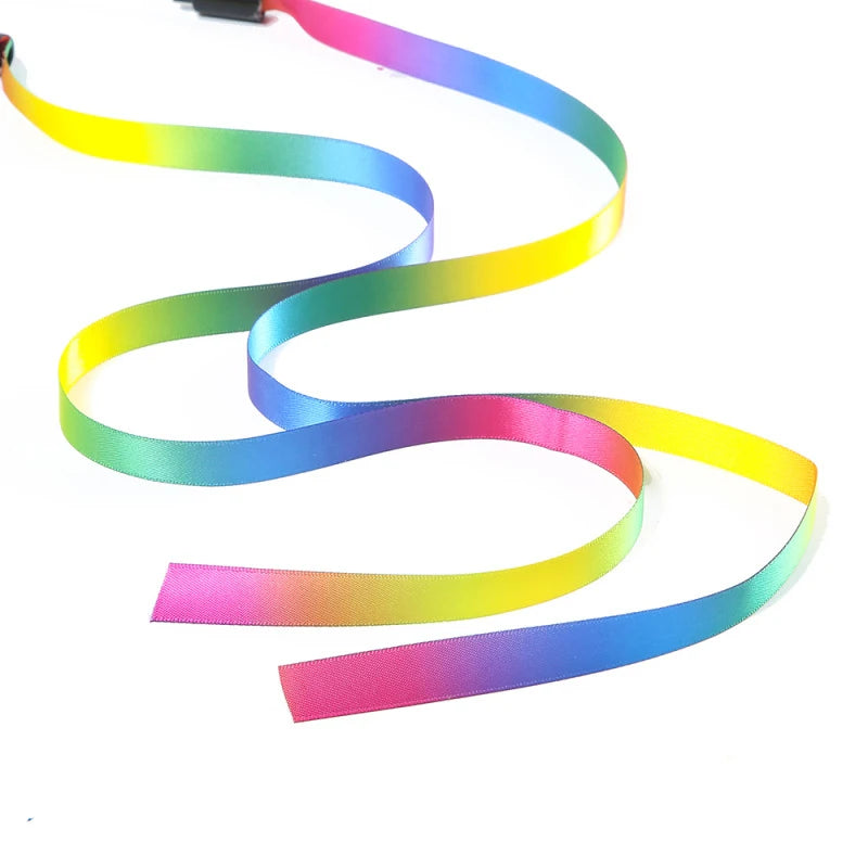 Rainbow Ribbon Cat Teaser Wand – Colorful Interactive Stick Toy for Cats
