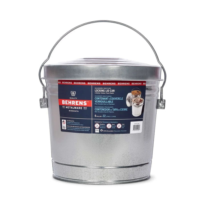 6-Gallon Galvanized Steel Storage Can with Locking Lid – Heavy Duty Metal Bin for Pet Food, Bird Seed, Charcoal & Garden Use