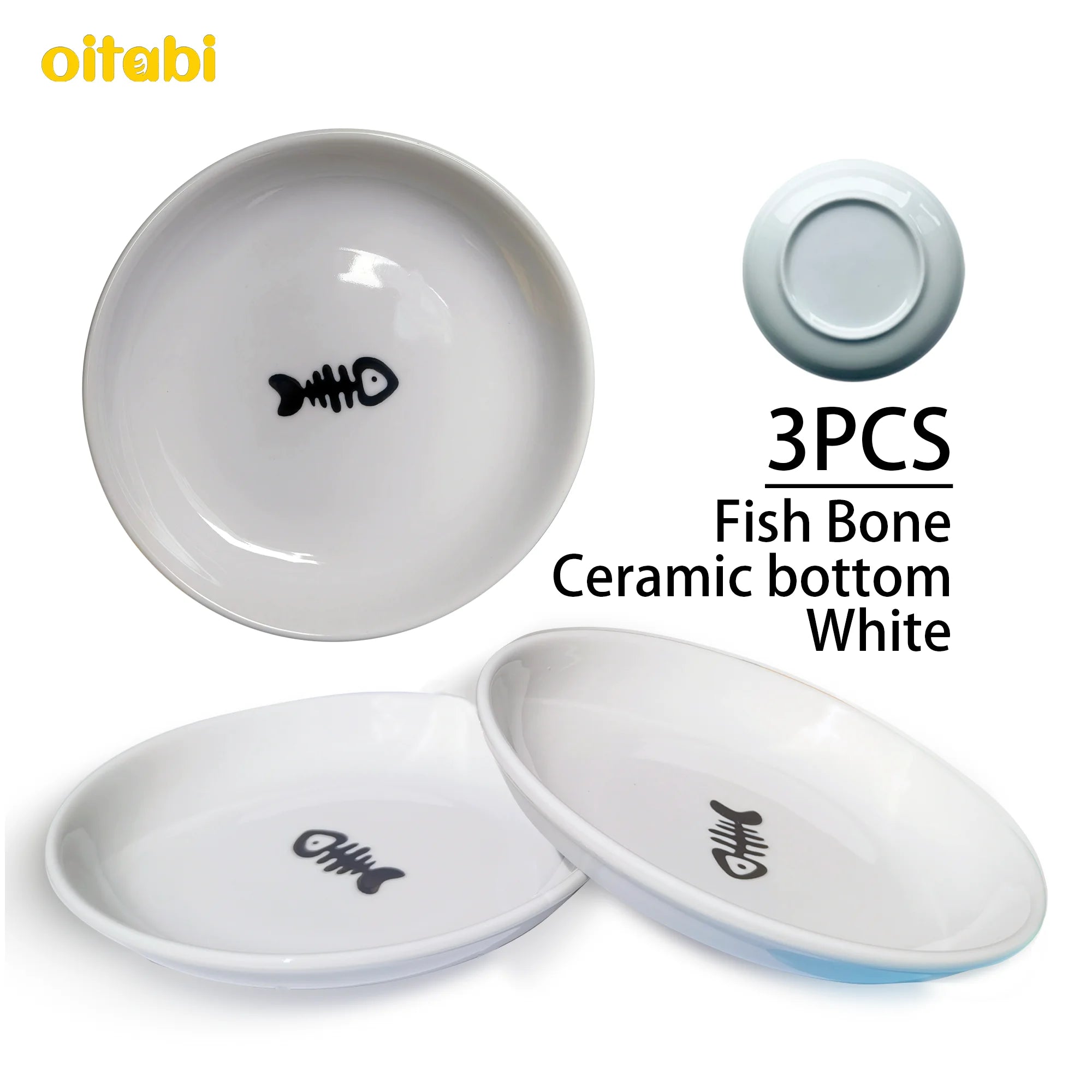 🐾 Oitabi 3PCS No-Spill Cat Bowl Set – Shallow Ceramic Dishes for Cats & Kittens