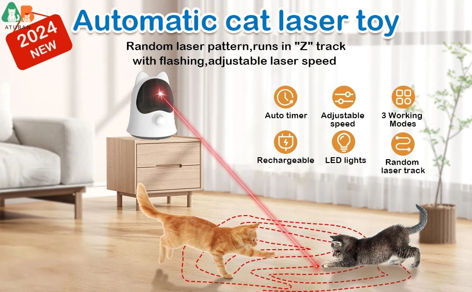ATUBAN Rechargeable Laser Cat Toy – Random Trajectory Interactive Laser Teaser