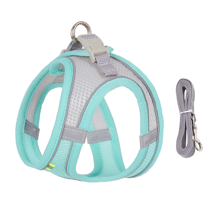 🐾 Adjustable Dog Harness & Leash Set – For Small Dogs, Cats, French Bulldogs, Chihuahuas & Pugs