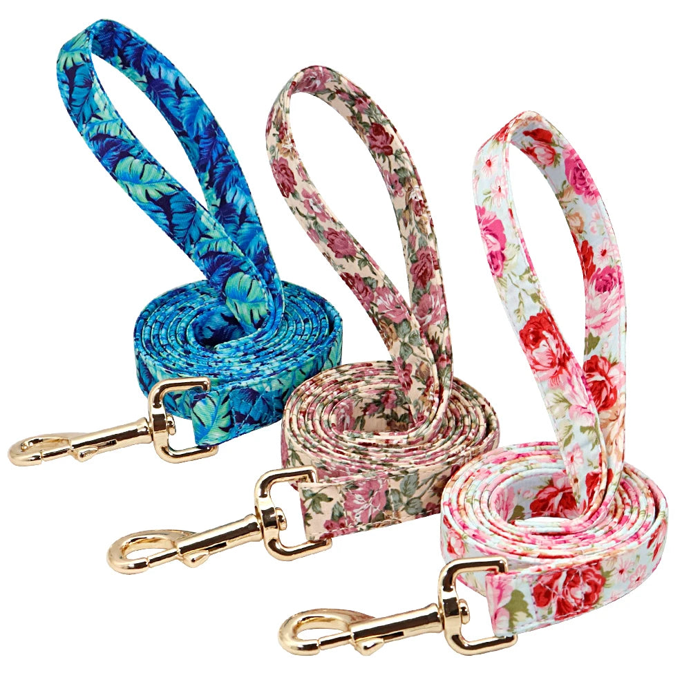 Personalized Floral Dog Collar & Leash Set – Custom Engraved Pet ID