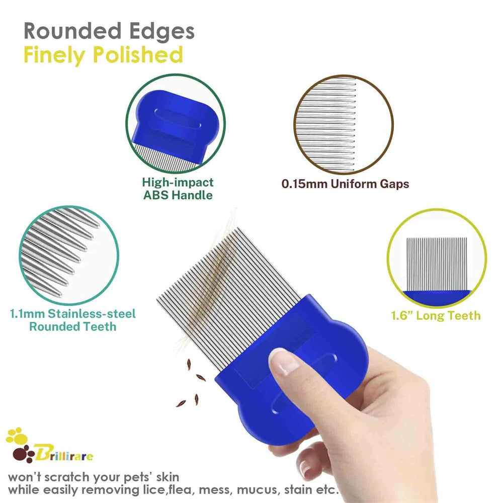 Flea Comb 4Pcs Set – Durable High-Strength Teeth Pet Grooming Combs for Dogs & Cats – Tear Stain & Float Hair Remover