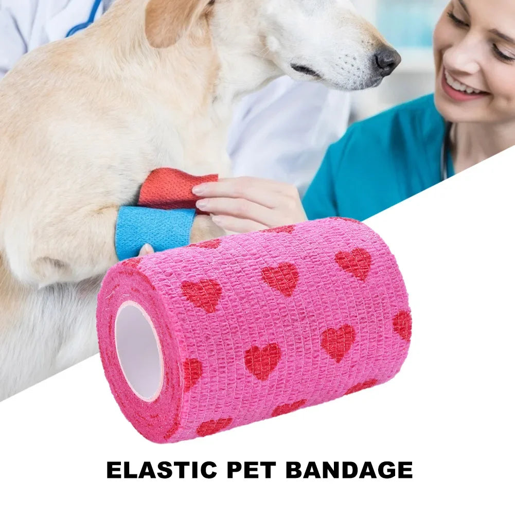 Rose Red Heart Pet Medical Bandage – Elastic First Aid Wrap for Dogs & Cats | Non-Woven Self-Adhesive Vet Tape