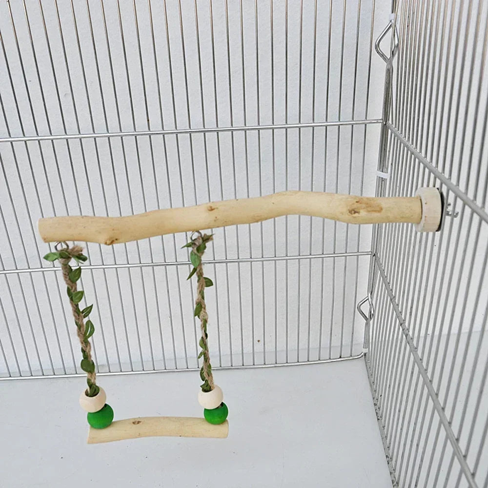 Wooden Parrot Swing Stand – Double Layer Perch with Beak & Claw Grinding
