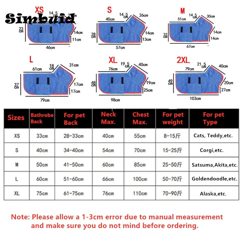 Pet Bathrobe Adjustable Towel – Super Fast-Drying Moisture Robe for Dogs (Large, Medium, Small)