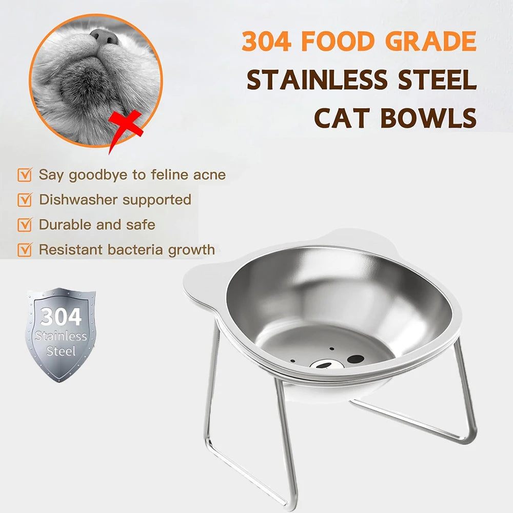 Stainless Steel Cat Food Bowl with Metal Stand