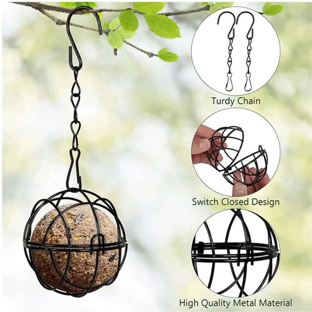 Metal Fat Ball Bird Feeder – Outdoor Hanging Holder with Hook for Garden Wild Birds