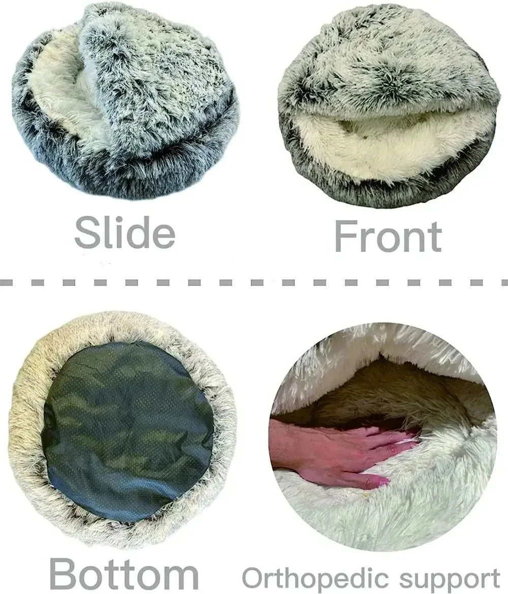 Soft Plush Round Cat Bed – Warm, Cozy Winter Nest for Cats & Small Dogs