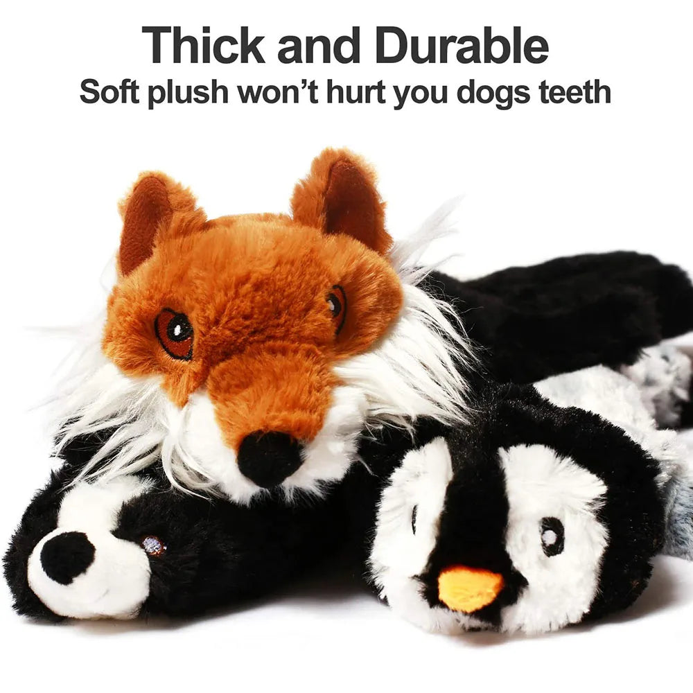 Stuffingless Plush Squeaky Dog Toy – Durable Animal Toy with Crinkle & Squeakers