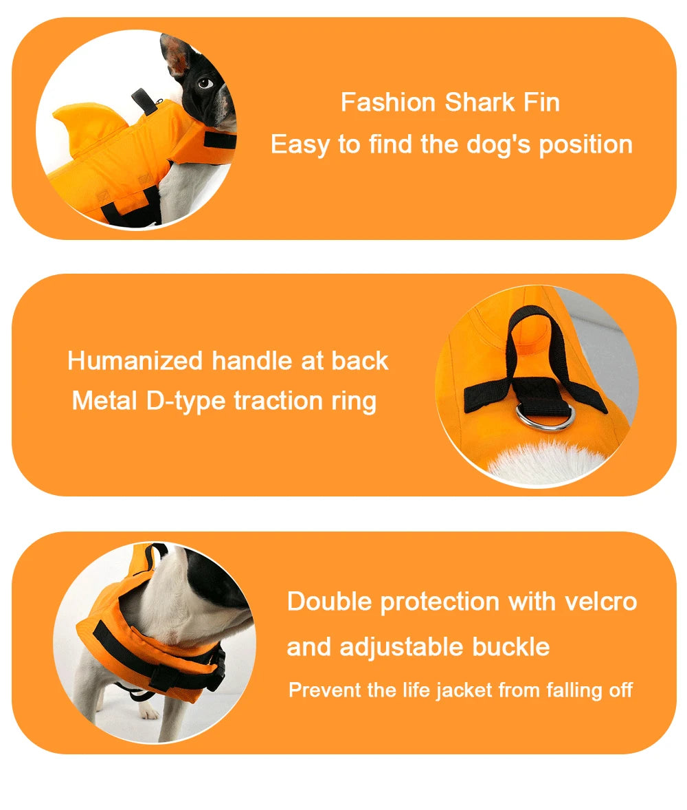 🦈 Shark Dog Life Jacket – Buoyant Safety Swim Vest with Handle for Small to Large Dogs