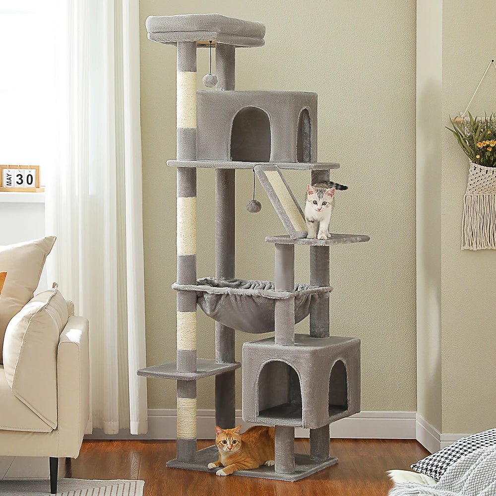 🛋️ 180cm Large Cat Tree Tower – Multi-Level Indoor Cat Furniture with Hammock, Sisal Scratching Posts & Cozy Perches