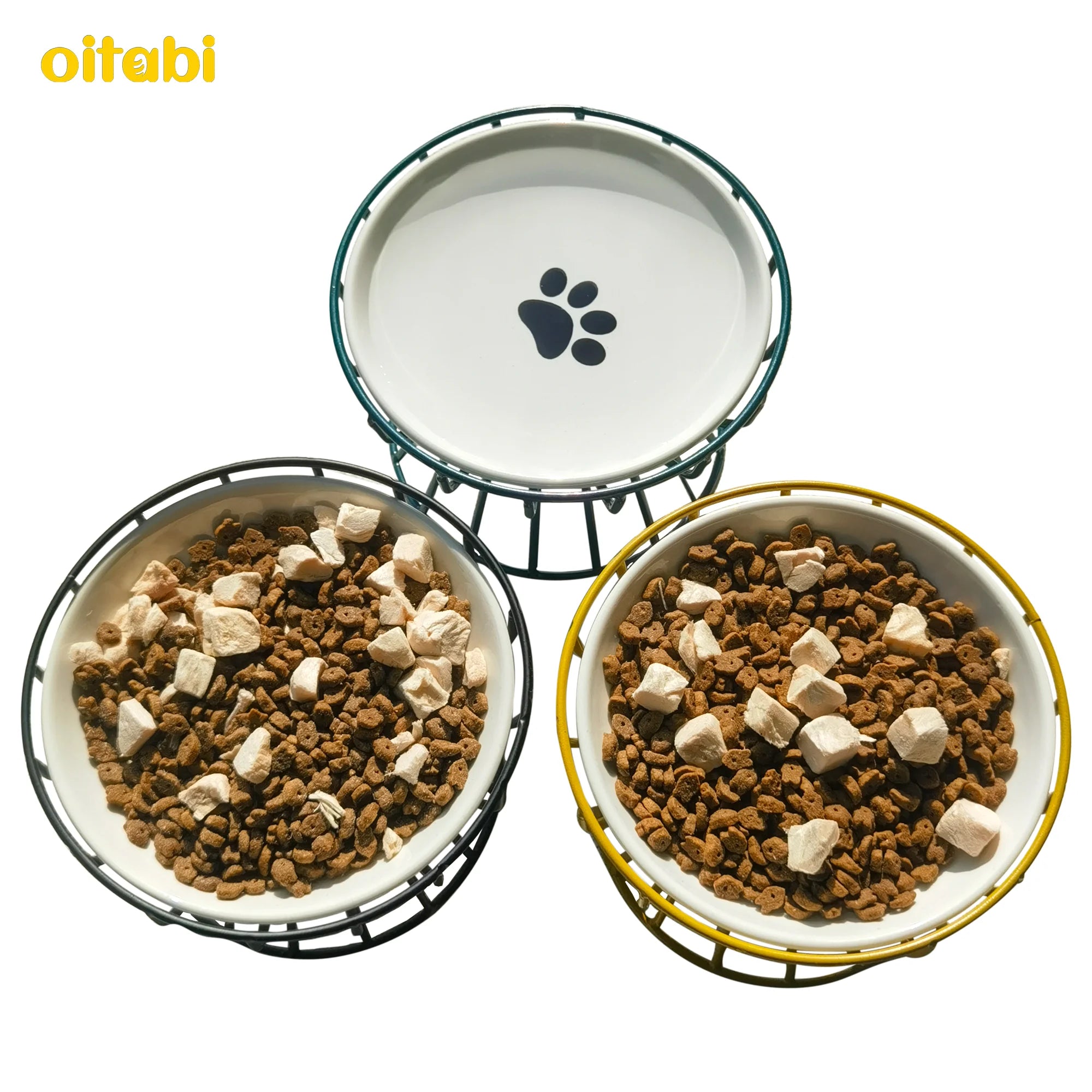🐾 Oitabi Elevated Cat Bowls – Raised Ceramic Food Dishes with Metal Stand