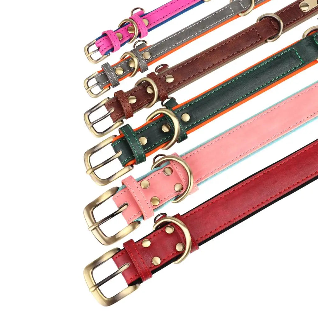 Custom Leather Dog Collar & Leash Set – Soft Padded with Engraved Nameplate