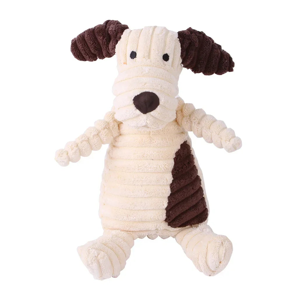 Plush Animal Squeaky Dog Toy – Bite Resistant Corduroy Chew Toy for Small & Large Dogs, Puppy Training Toy