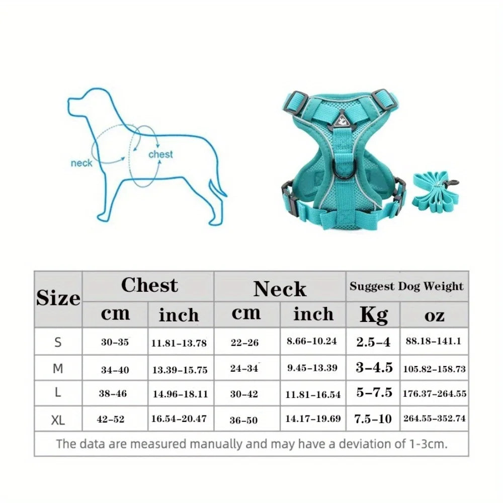 🐾 No Pull Dog Harness & Leash Set – Adjustable Reflective Vest for Small Dogs & Cats