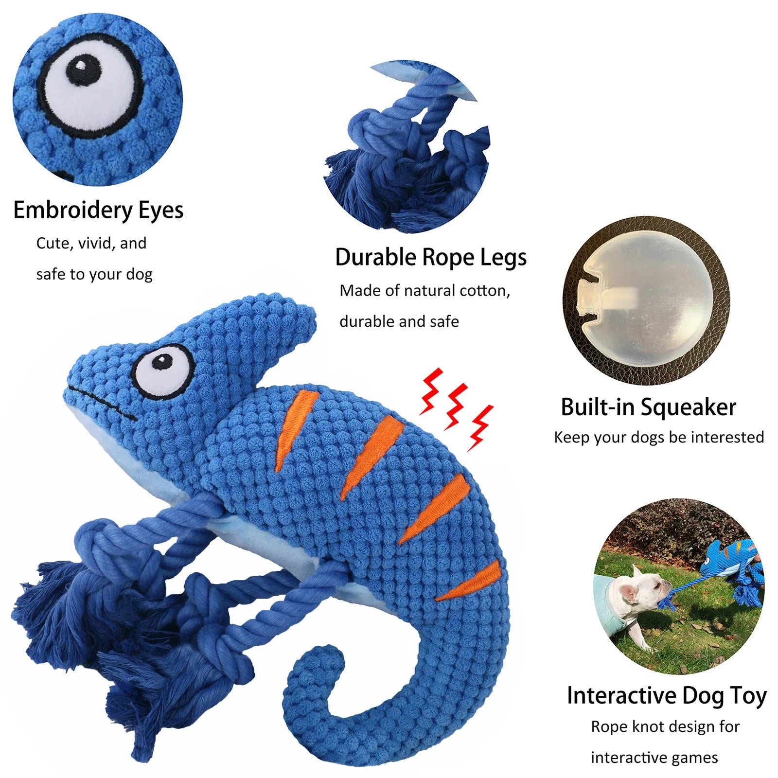 Chameleon Plush Dog Toy – Squeaky, Bite-Resistant Chew 🦎🐾
