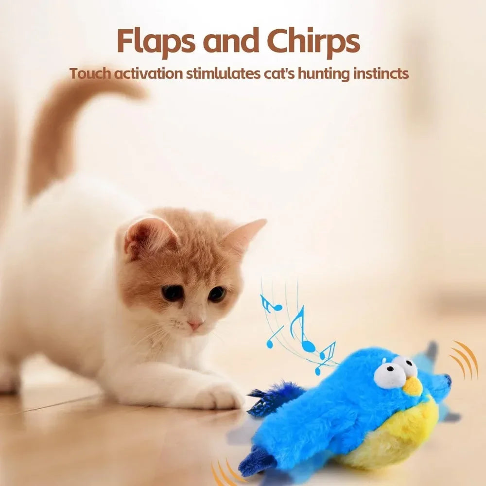 Interactive Chirping & Flapping Bird Cat Toy – Rechargeable Plush with Catnip