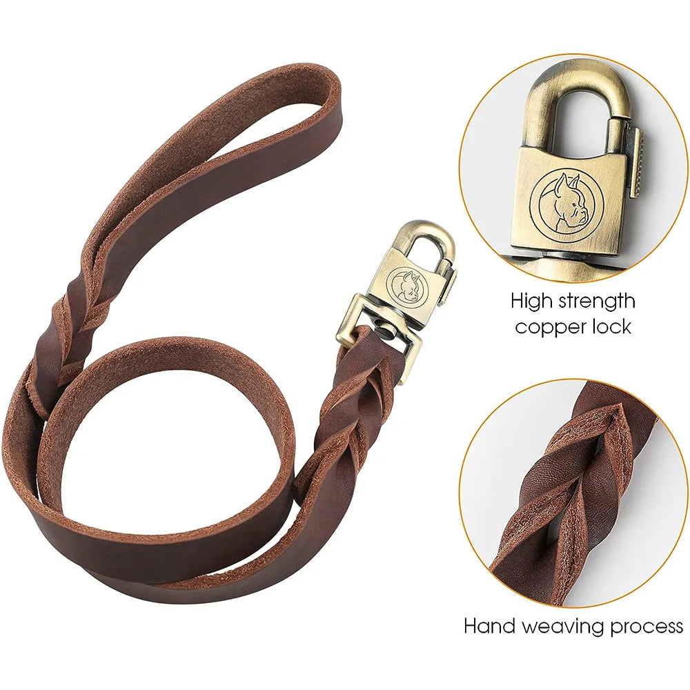 🐶 Genuine Leather Dog Leash – Heavy Duty 3/4/5ft x 1in for Medium & Large Dogs