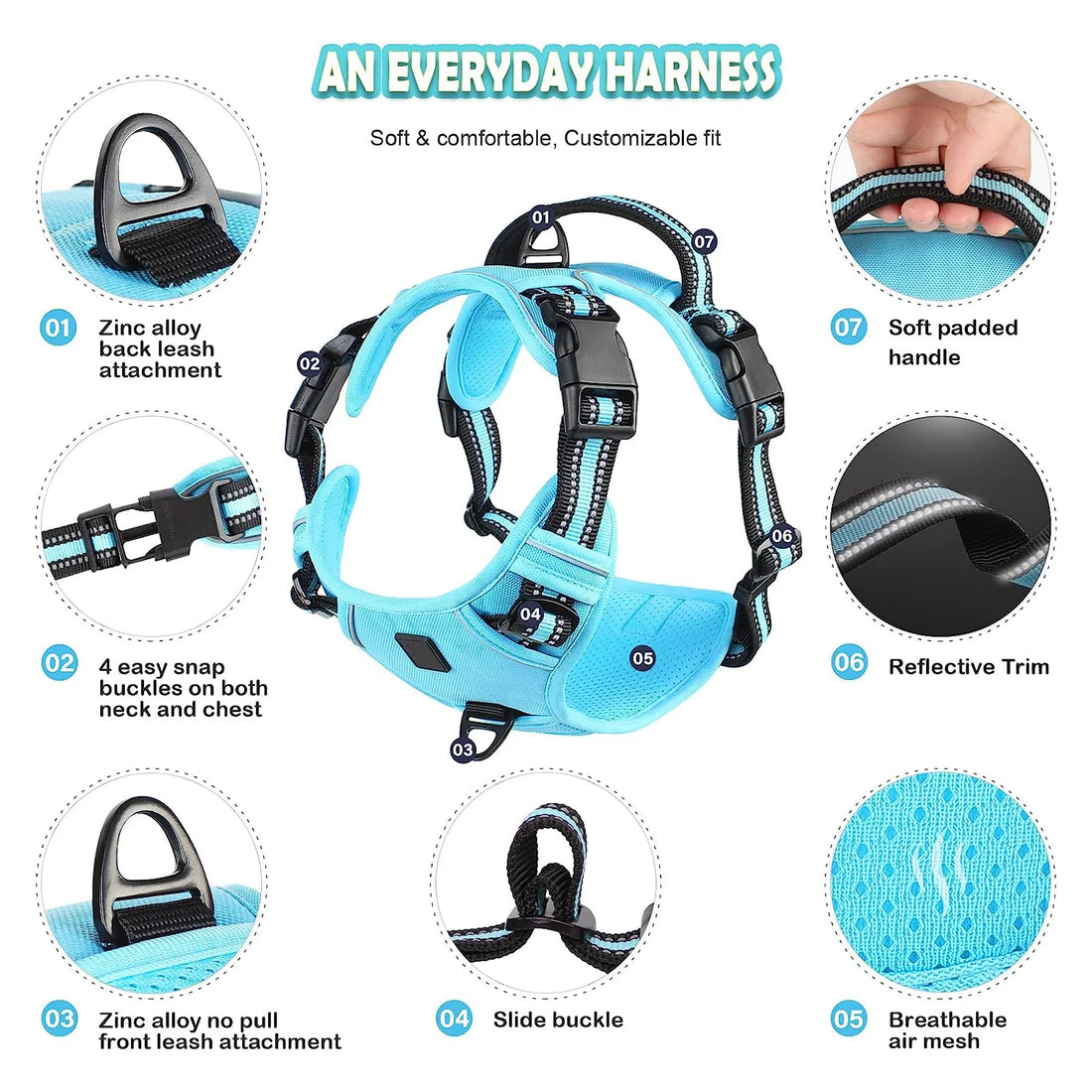 🐾 No Pull Dog Harness – Adjustable Soft Padded Vest with Easy-Control Handle