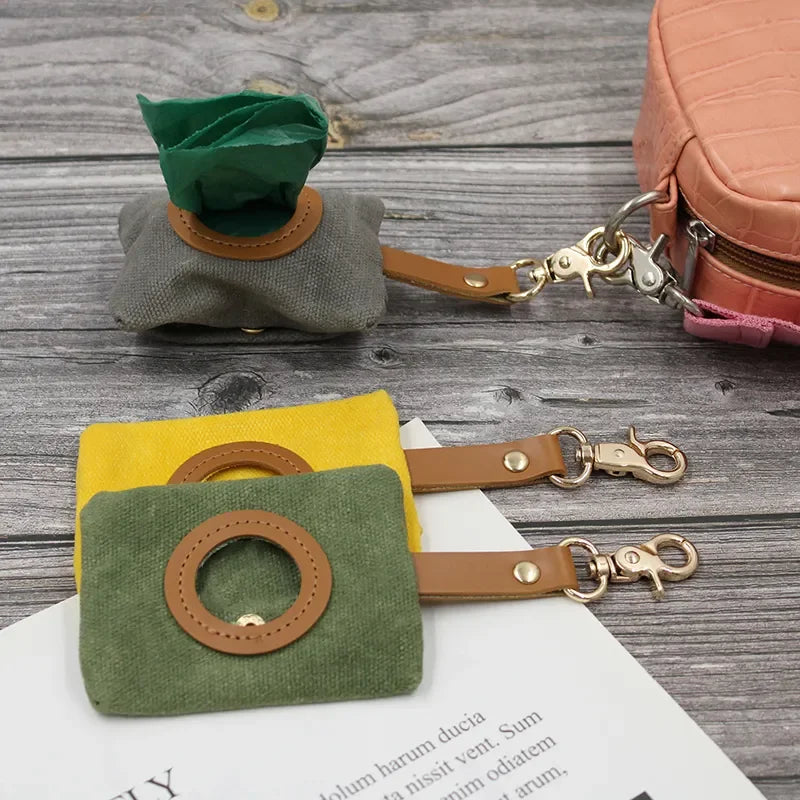 Canvas Pet Dog Poop Bag Holder – Adjustable Leash Attachment