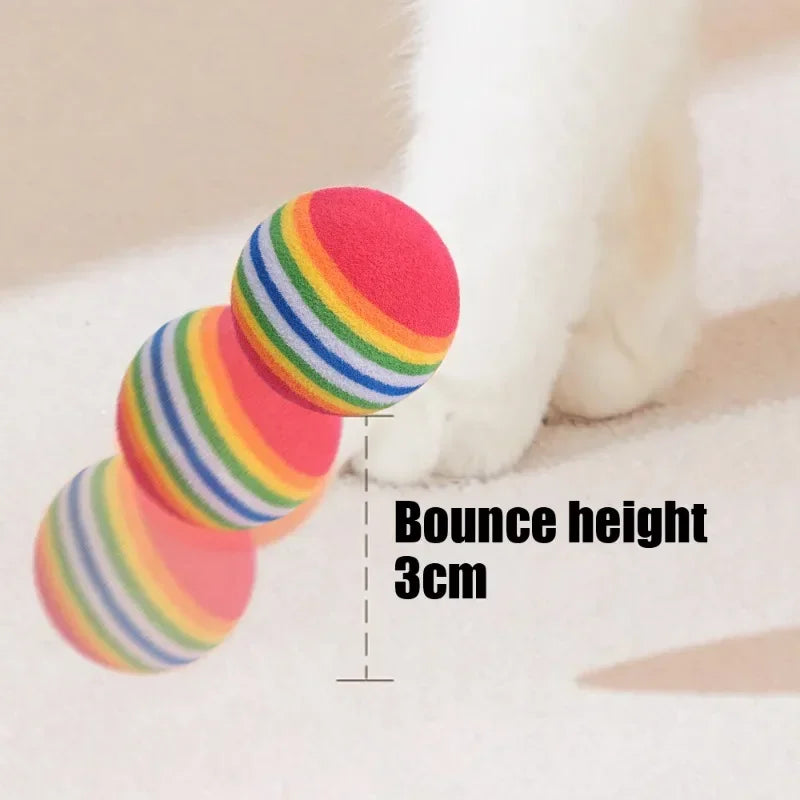 10/100PCS Rainbow EVA Pet Toy Balls – Interactive Jumping Cat & Dog Training Balls