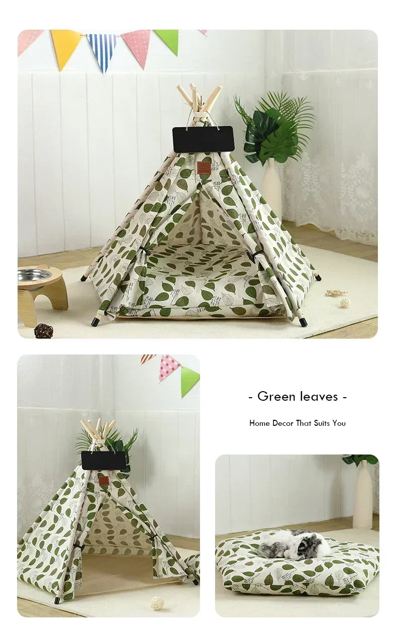 Pet Teepee Tent with Cushion – Washable Portable Indoor Dog & Cat House with Blackboard