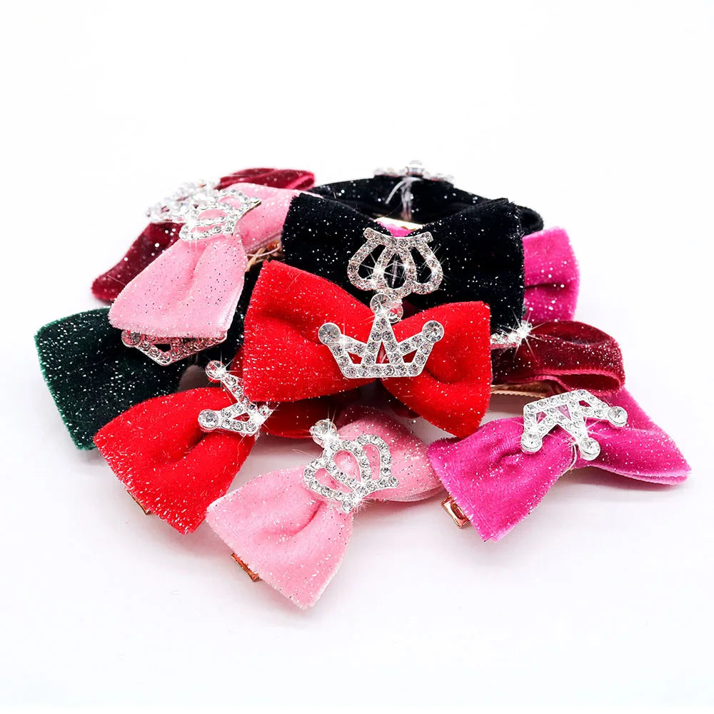 Dog Hair Clips 👑 Crystal Crown & Bow Set – 10PCS Pet Grooming Accesso