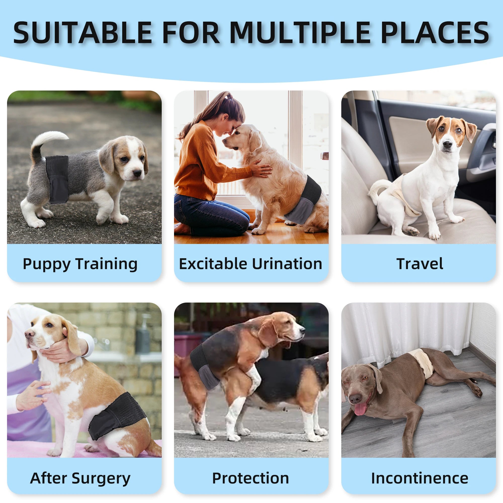 (3-Pack) Reusable Male Dog Diapers – Washable Belly Bands for Small to Large Dogs, Leakproof Puppy Nappies Wrap