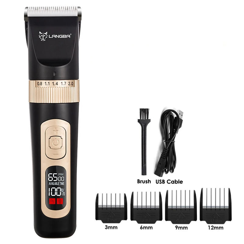 LANGBA USB Rechargeable Pet Hair Trimmer – LCD Display Grooming Clippers for Dogs &