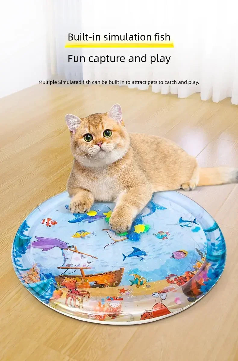 Interactive Water Sensory Play Mat for Cats & Dogs – Inflatable Thickened Sea Toy Mat with Floating Fish (2024 New)
