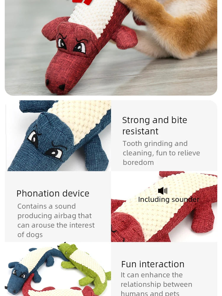 Interactive Plush Alligator Dog Chew Toy with Sound – Cartoon Animal
