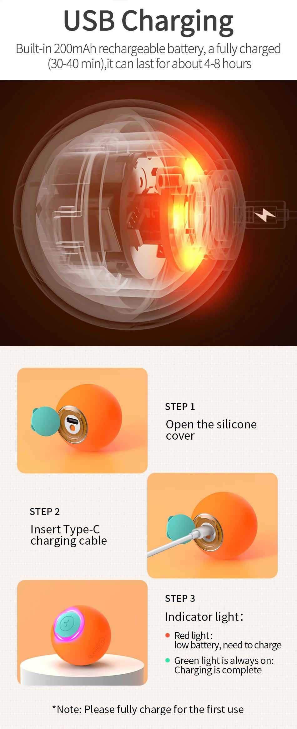 🐾 ROJECO Smart Interactive Cat Bouncing Ball – Self-Moving Electric Pet Toy for Cats & Dogs