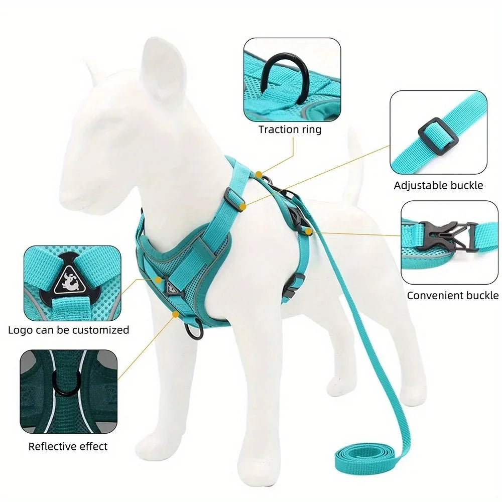 🐾 No Pull Dog Harness & Leash Set – Adjustable Reflective Vest for Small Dogs & Cats